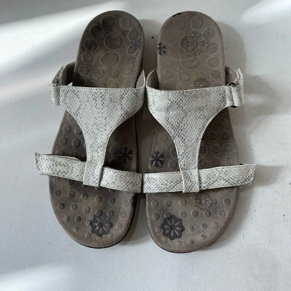 Orthaheel Vionic Molly Bone white & gray snake skin print slide sandals SZ 9.5